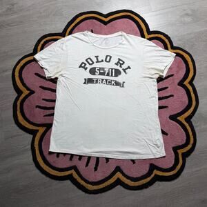 Polo Ralph Lauren RL Track Team Graphic Logo T-shirt Size XL White Black
